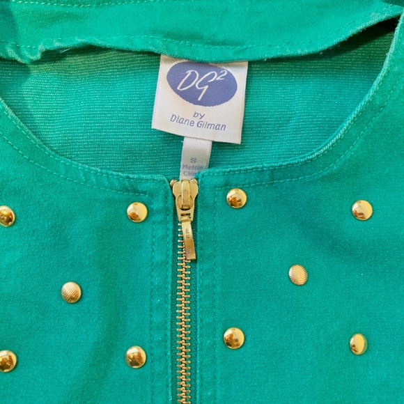 Green and Gold Studded Jean Zip Jacket - Picture 3 of 4